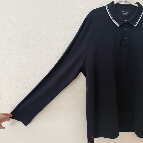 Untuckit Men's Size 3XL XXXL Navy Blue Long Sleeve Polo Shirt 100% Pima Cotton - Picture 4 of 8